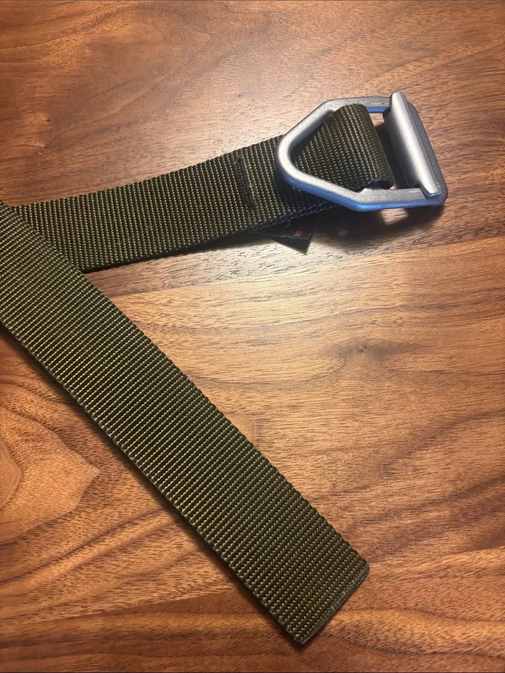 Bison Men's Olive Green Webbing Belt with Metal D-Ring Buckle - M